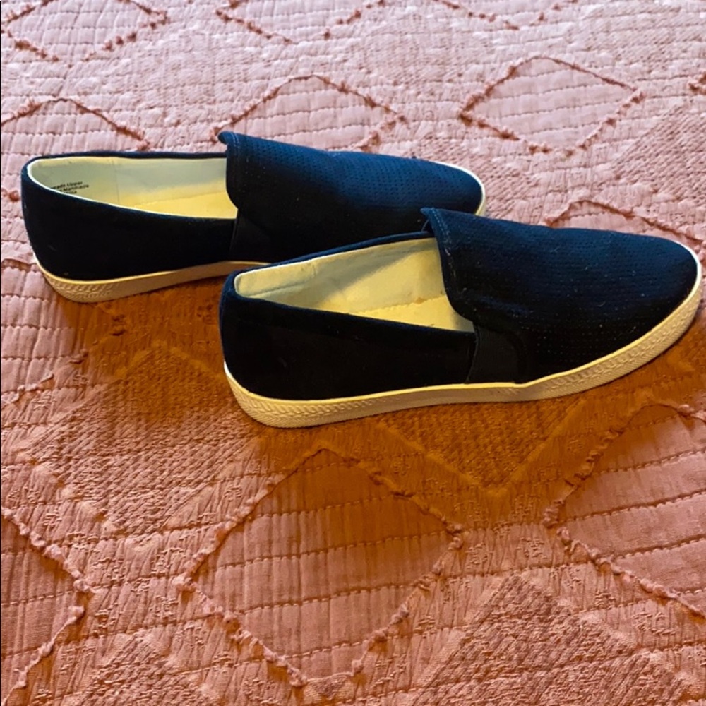 Navy blue suede shoes. Loafer style. Worn once.